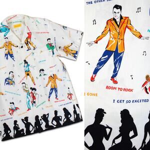 Men's BERNIE DEXTER 1950s Style Rockabilly Pin Up Novelty Print Shirt